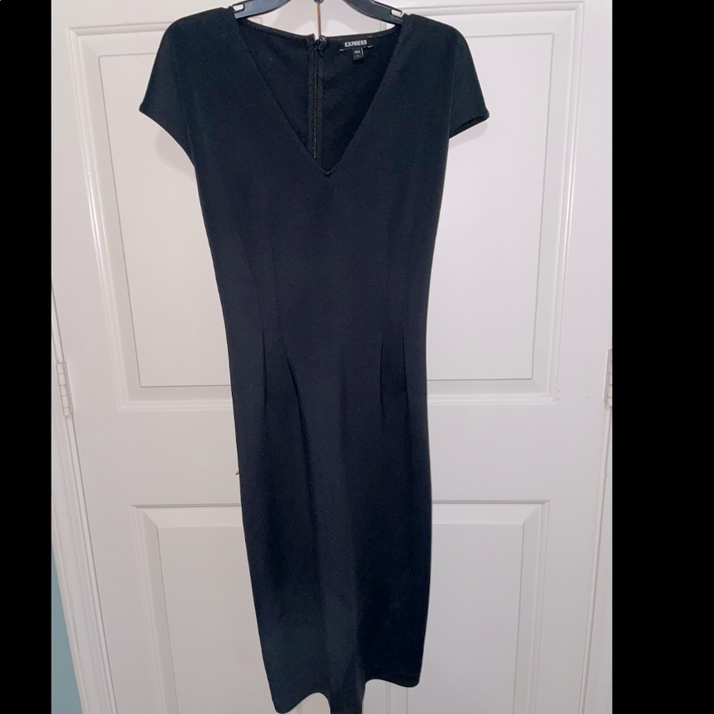 Express V-Neck Couture Midi Dress, Black, Size Large